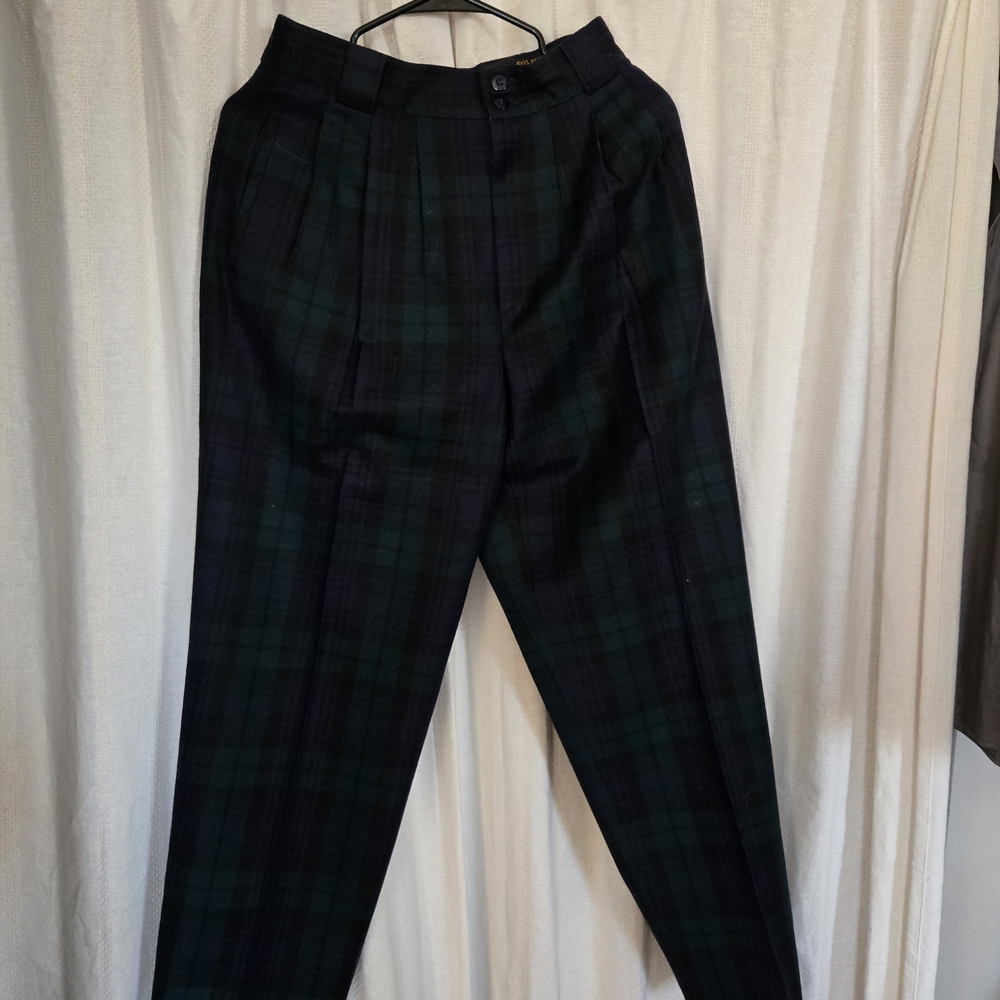 Women's Navy and Green Plaid Pants